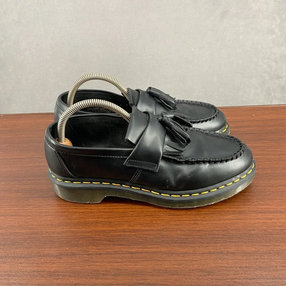 Dr. Martens Adrian Unisex M8/L9 Loafer Black Tassel Moc Toe Casual Slip On Shoes